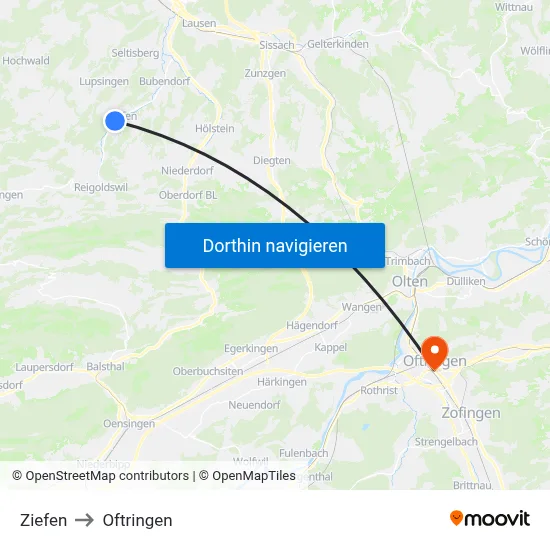 Ziefen to Oftringen map