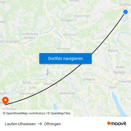 Laufen-Uhwiesen to Oftringen map