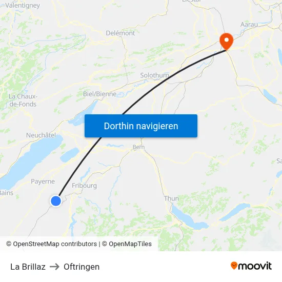 La Brillaz to Oftringen map
