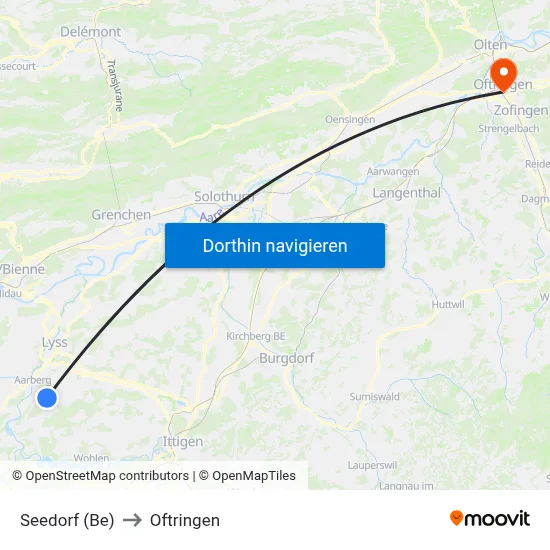 Seedorf (Be) to Oftringen map