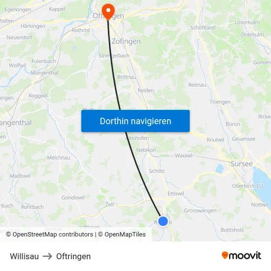 Willisau to Oftringen map