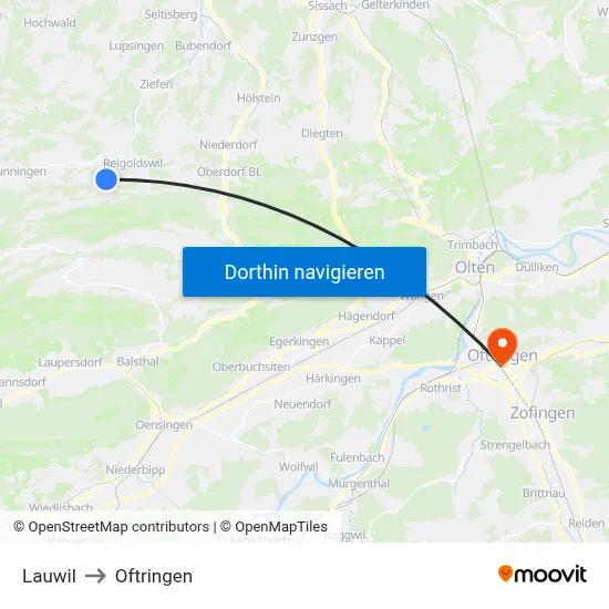 Lauwil to Oftringen map
