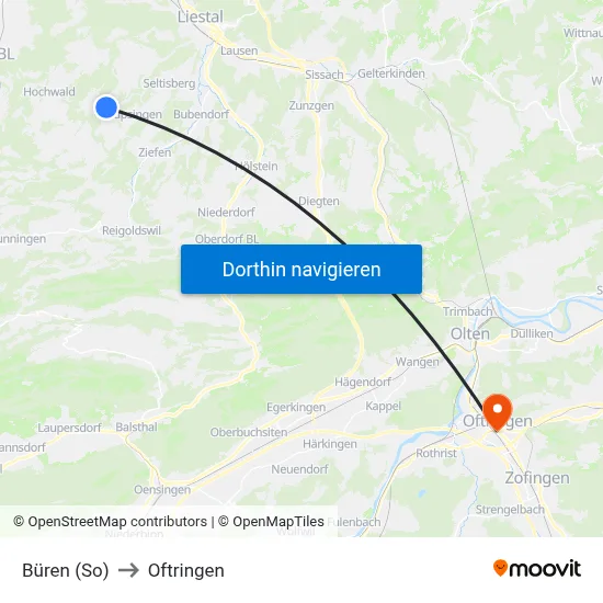 Büren (So) to Oftringen map