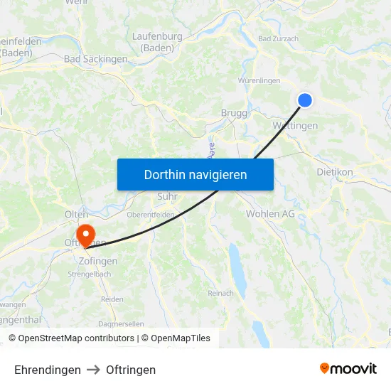 Ehrendingen to Oftringen map