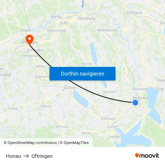 Honau to Oftringen map