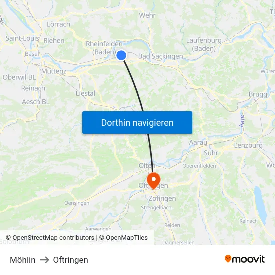 Möhlin to Oftringen map
