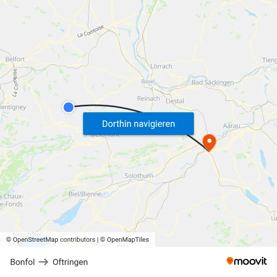 Bonfol to Oftringen map
