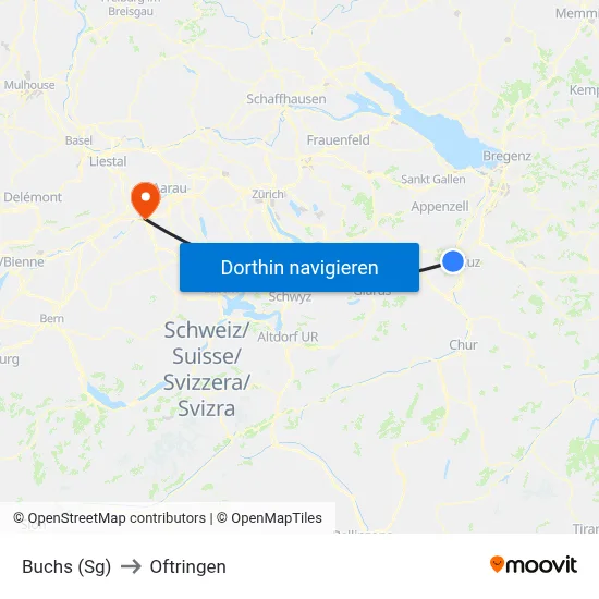 Buchs (Sg) to Oftringen map
