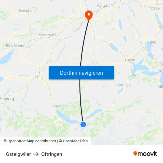 Gsteigwiler to Oftringen map