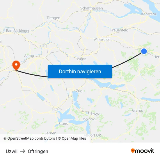 Uzwil to Oftringen map