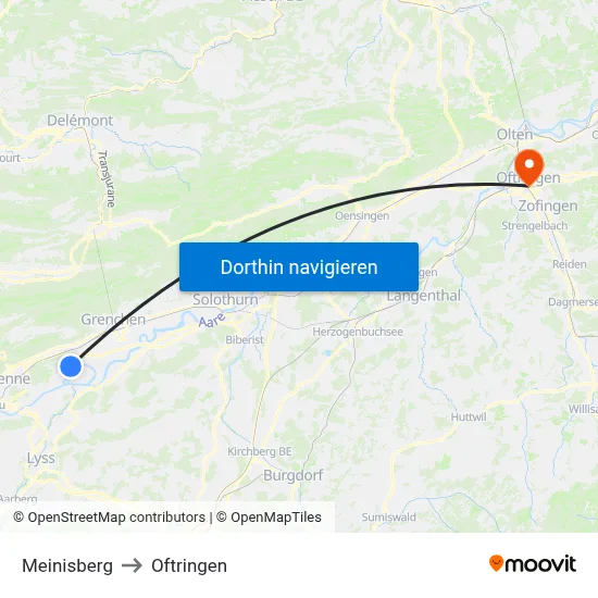 Meinisberg to Oftringen map