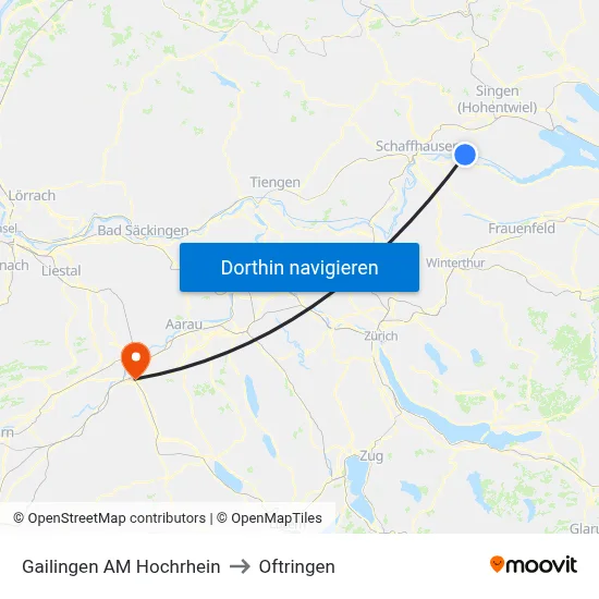 Gailingen AM Hochrhein to Oftringen map