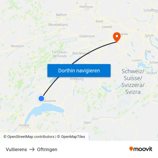Vullierens to Oftringen map