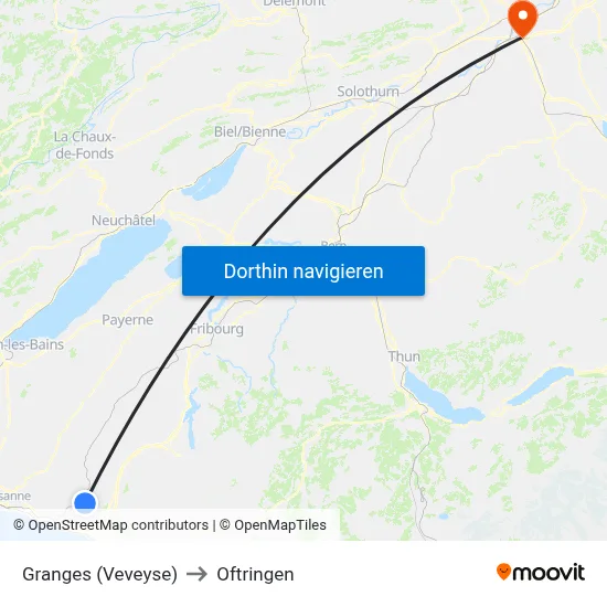 Granges (Veveyse) to Oftringen map