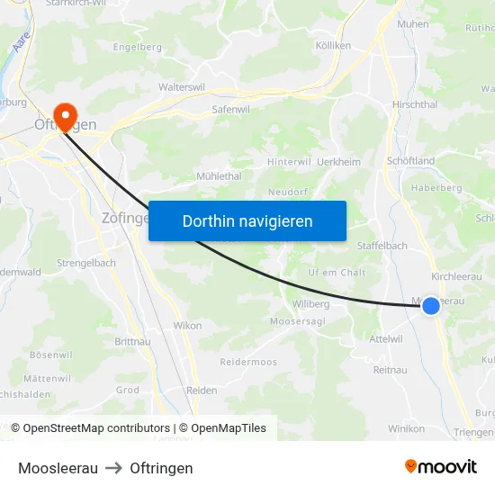 Moosleerau to Oftringen map