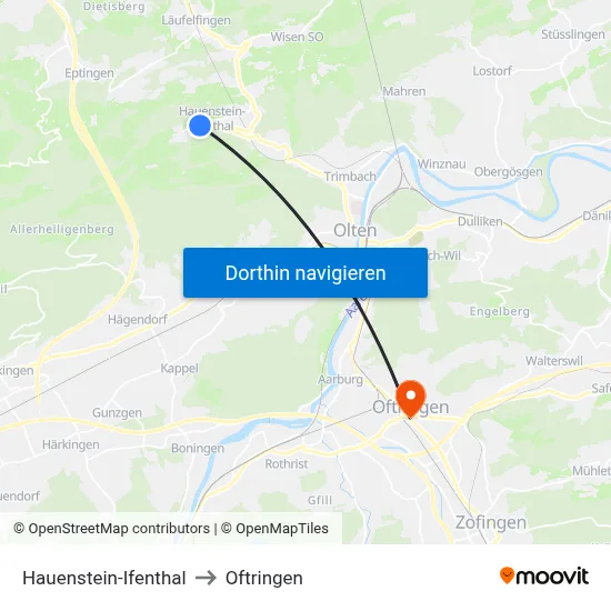 Hauenstein-Ifenthal to Oftringen map