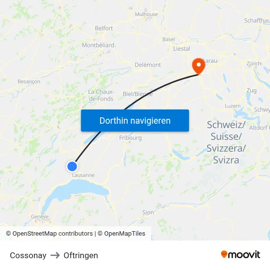 Cossonay to Oftringen map