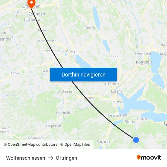 Wolfenschiessen to Oftringen map