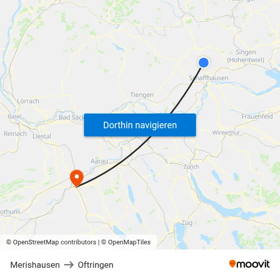 Merishausen to Oftringen map
