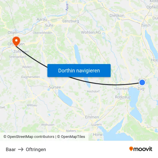 Baar to Oftringen map