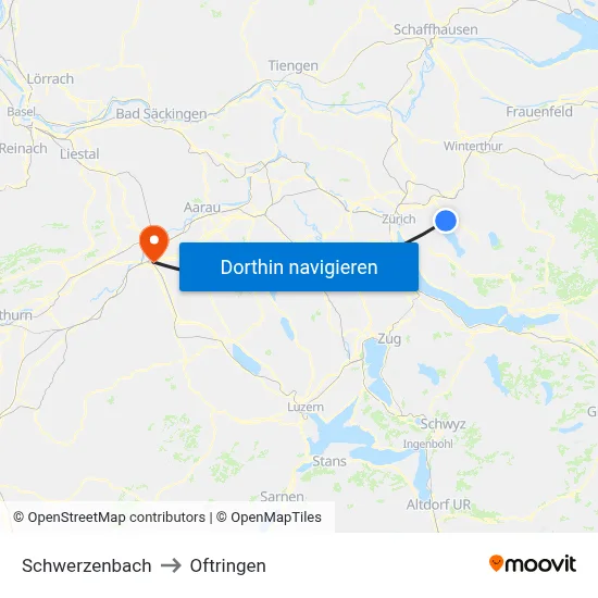 Schwerzenbach to Oftringen map