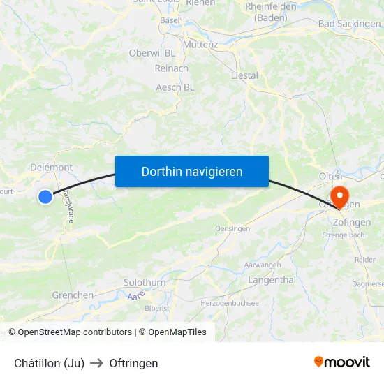 Châtillon (Ju) to Oftringen map