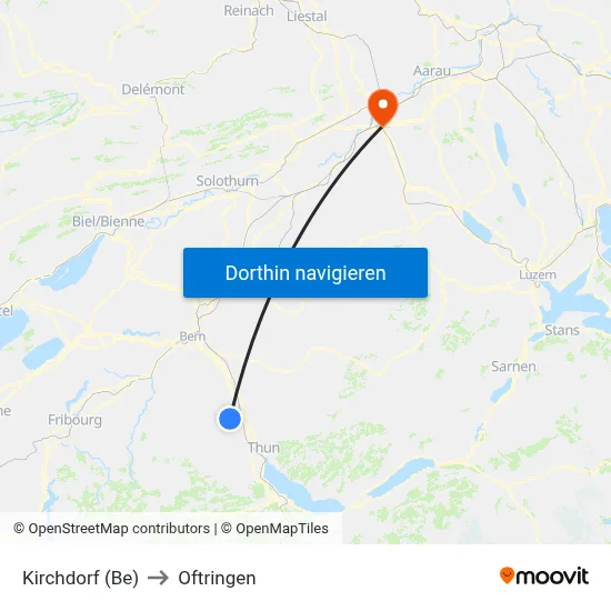 Kirchdorf (Be) to Oftringen map