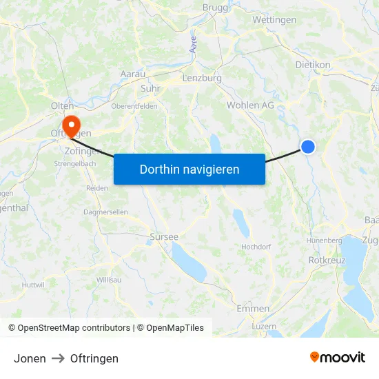 Jonen to Oftringen map