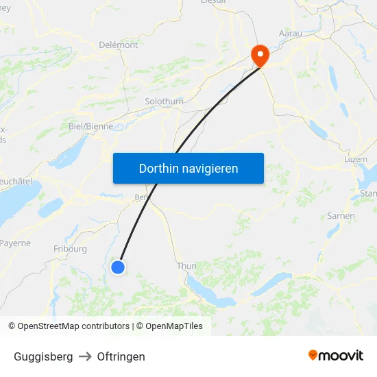 Guggisberg to Oftringen map