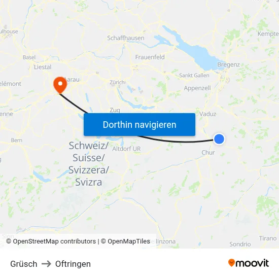 Grüsch to Oftringen map