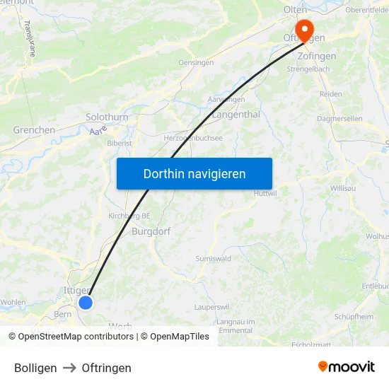 Bolligen to Oftringen map