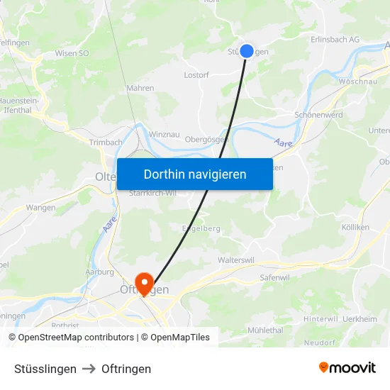 Stüsslingen to Oftringen map