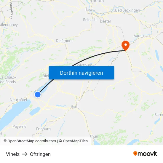 Vinelz to Oftringen map