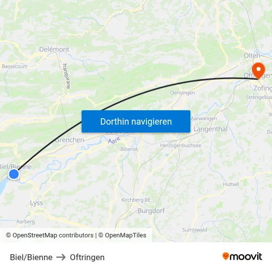 Biel/Bienne to Oftringen map
