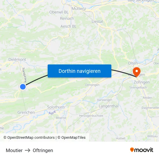Moutier to Oftringen map