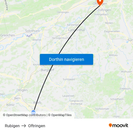 Rubigen to Oftringen map