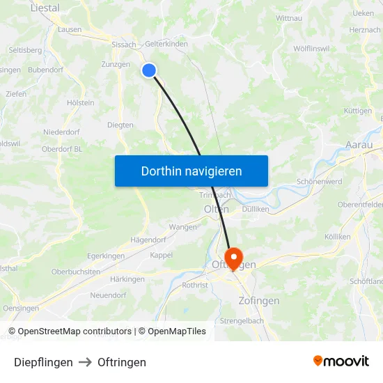 Diepflingen to Oftringen map