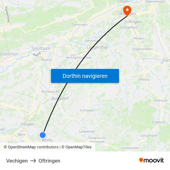 Vechigen to Oftringen map