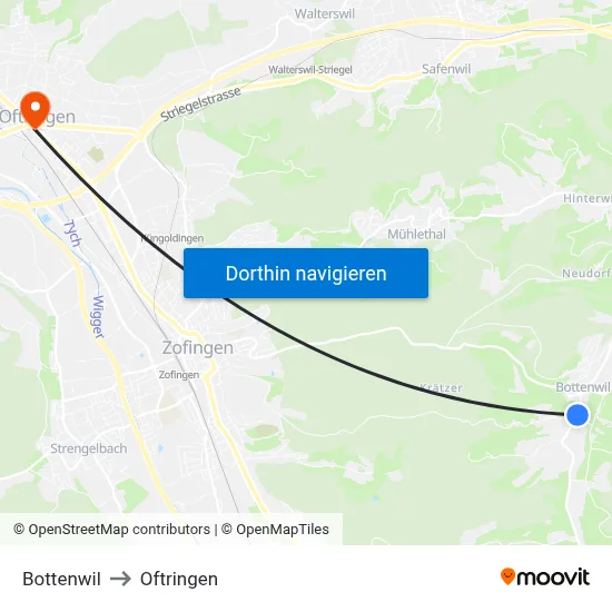 Bottenwil to Oftringen map