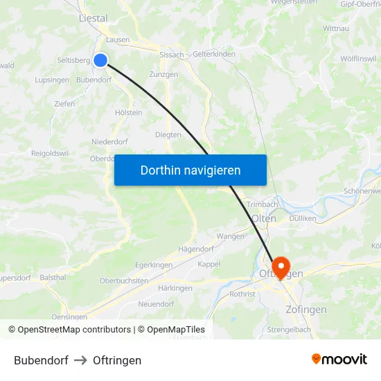 Bubendorf to Oftringen map