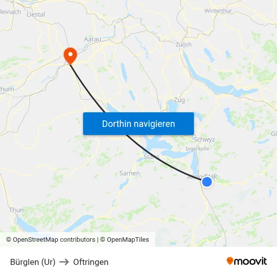 Bürglen (Ur) to Oftringen map