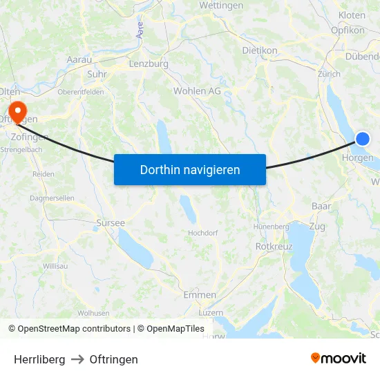 Herrliberg to Oftringen map