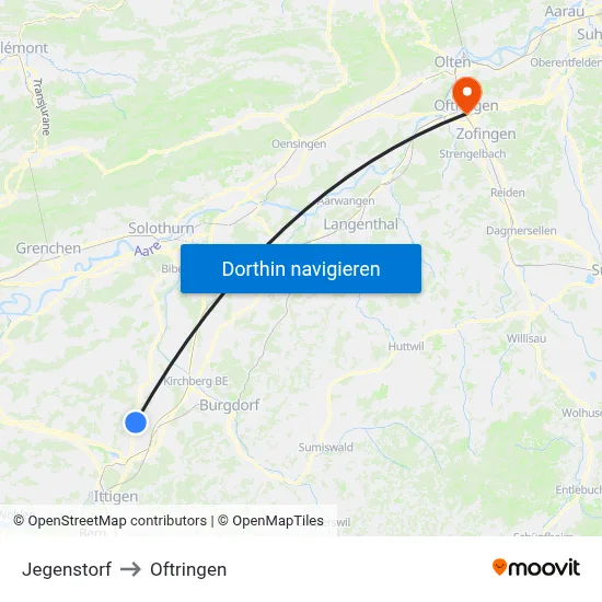 Jegenstorf to Oftringen map