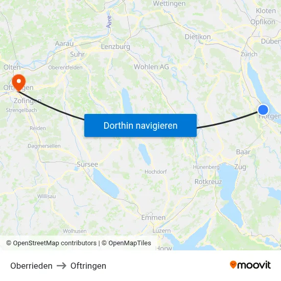 Oberrieden to Oftringen map