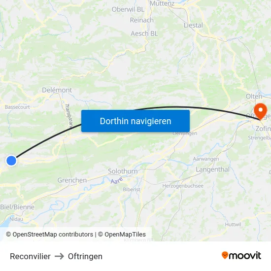 Reconvilier to Oftringen map