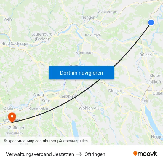 Verwaltungsverband Jestetten to Oftringen map