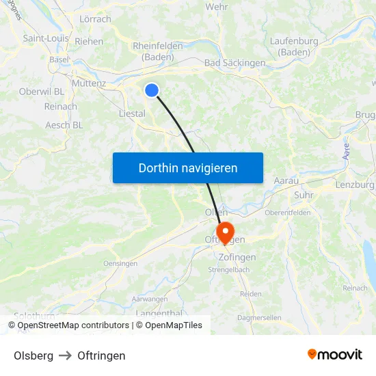 Olsberg to Oftringen map