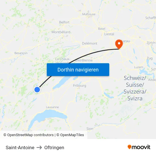 Saint-Antoine to Oftringen map