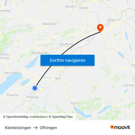 Kleinbösingen to Oftringen map