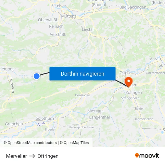 Mervelier to Oftringen map